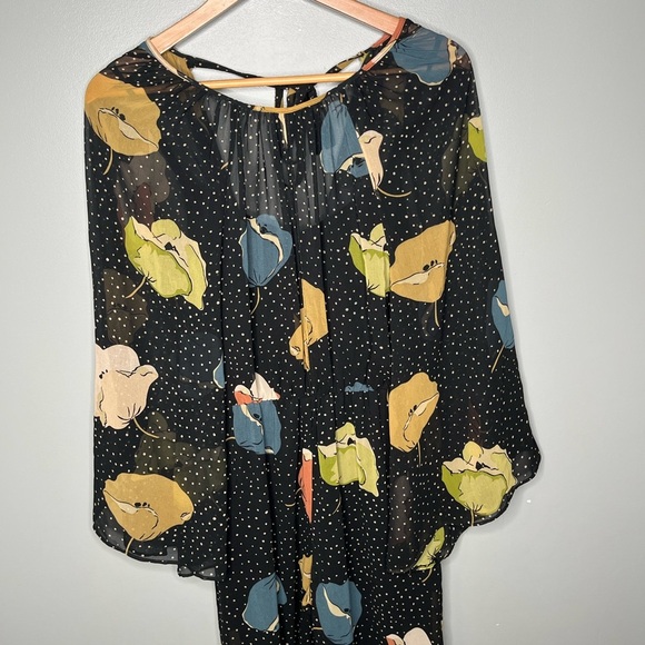 ZARA Georgette Floral Polka Dot Wide Leg Boho Jumpsuit - Picture 3 of 9